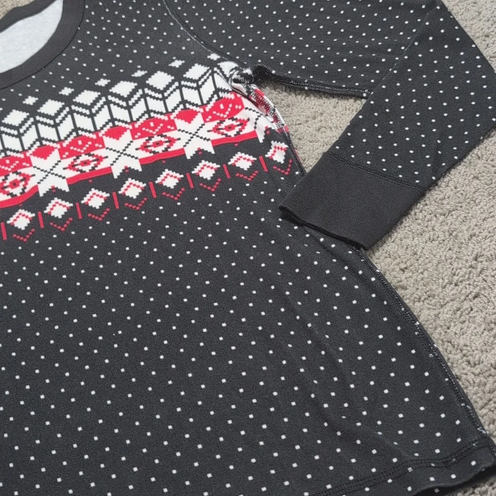 Hanna Andersson Pajama Long Sleeve Top Black Red Snowflake Fair Isle Print XL‎